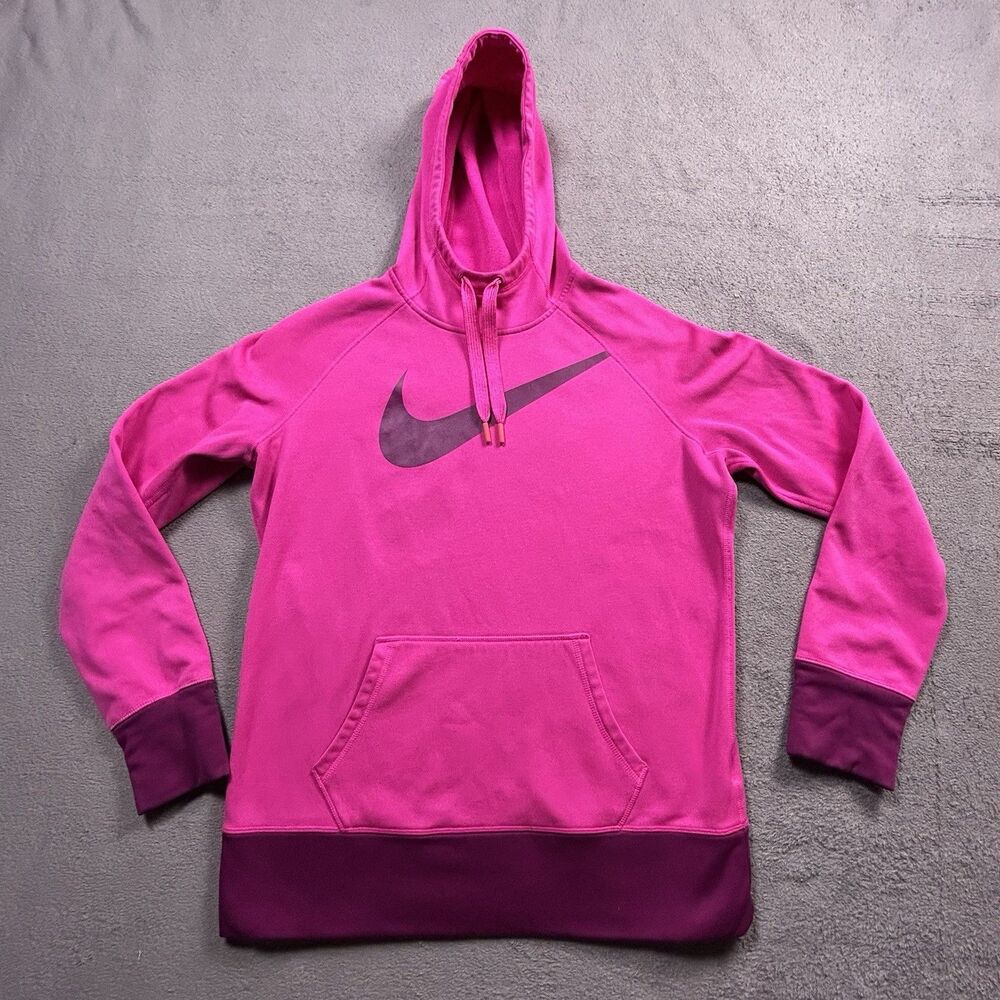 Nike Therma-Fit Hoodie Womens L Pink Purple Swoosh Pullover